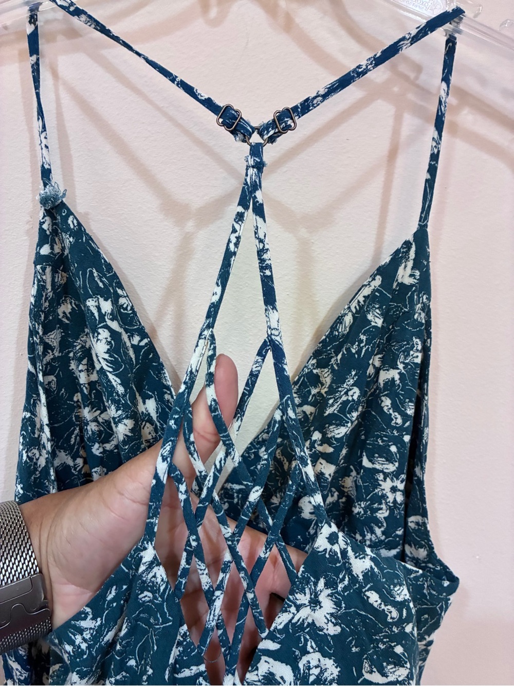 Women’s Blue Floral Strappy V-Neck Mini Dress - Picture 3 of 8